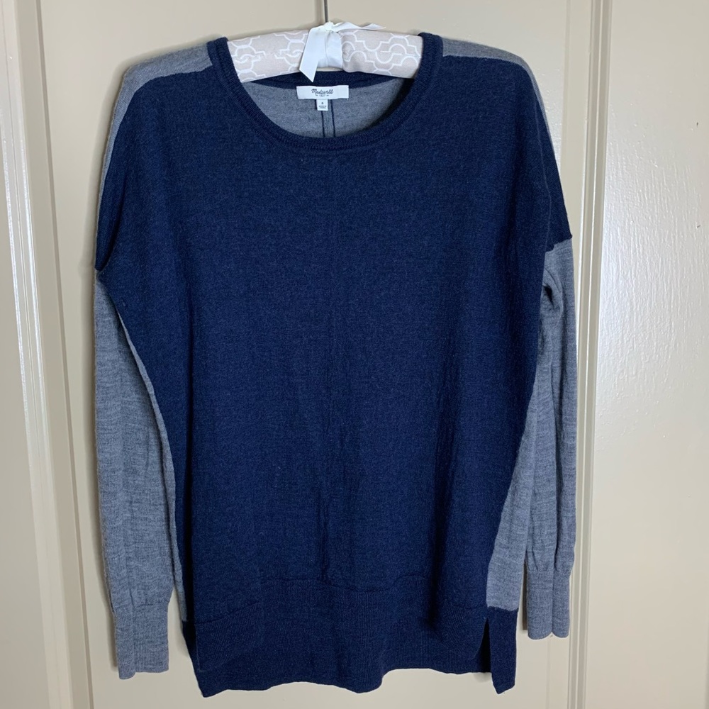 Madewell 100% Merino Wool navy/grey sweater - size M